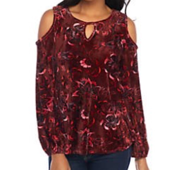 Vintage America Blues Tops - 🆕 Vintage America Blues Velvet Cold Shoulder Top